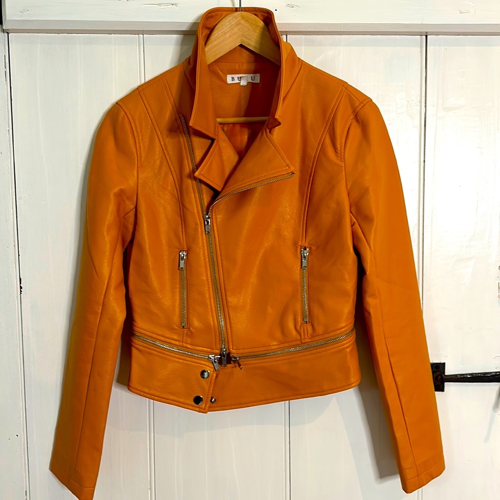 BURU Moto Faux Leather Jacket Mustard Size M